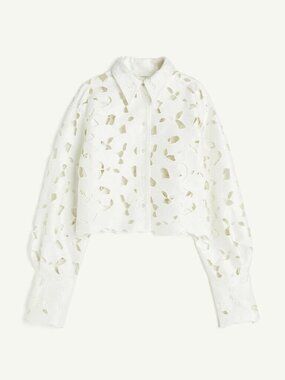 NWOT H&M Broderie Anglaise Satin Button-Up Shirt Blouse W/ Eyelet Size S